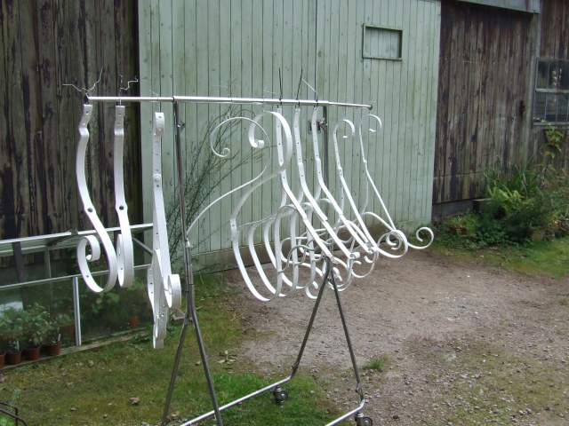 painted metalwork on the clothes rail!