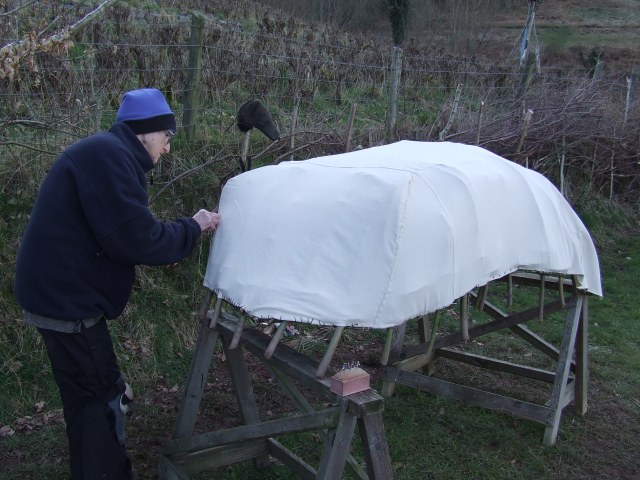Sue pleating and sewing the corners